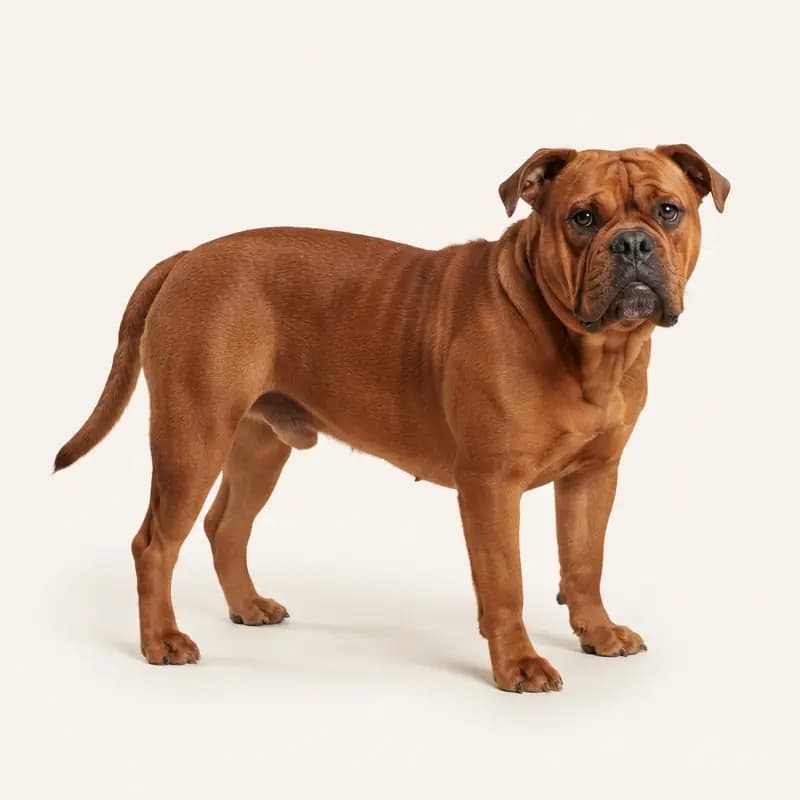 Kırmızı renginde yetişkin Eski İngiliz Bulldog