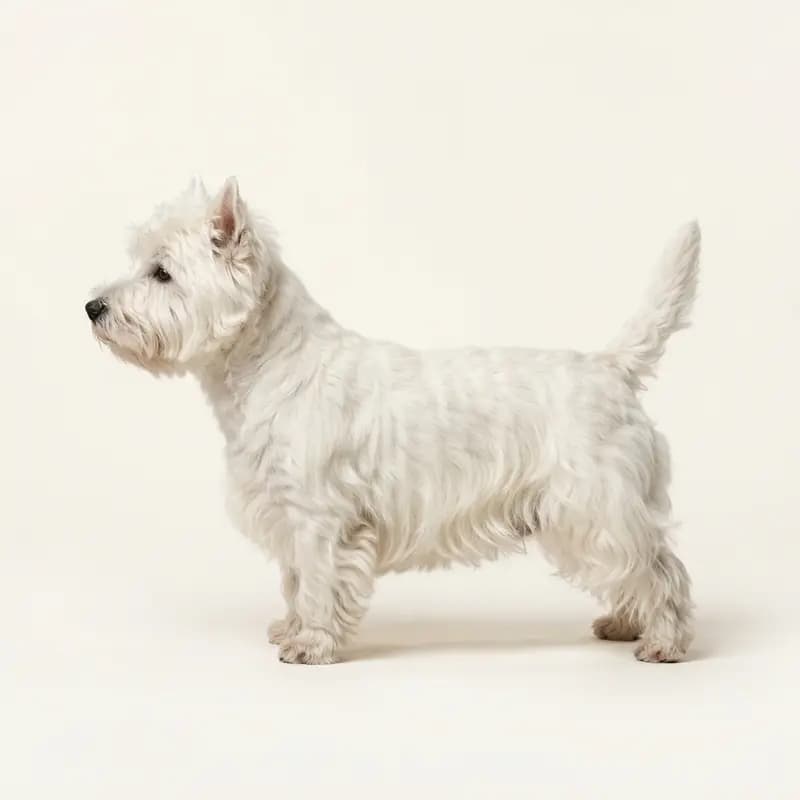 Orta uzunlukta tüy tüy tipine sahip West Highland White Terrier
