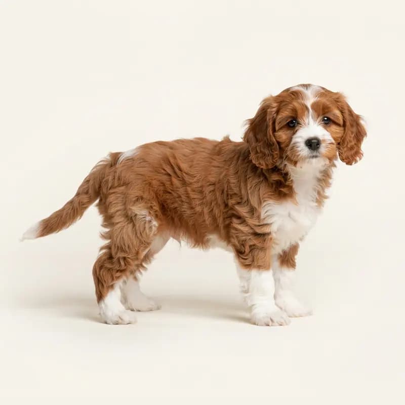 Cavapoo Welpe in Rød-hvid