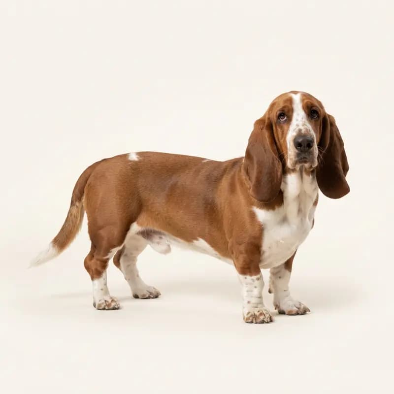 Voksen Basset Hound i Brun-hvid