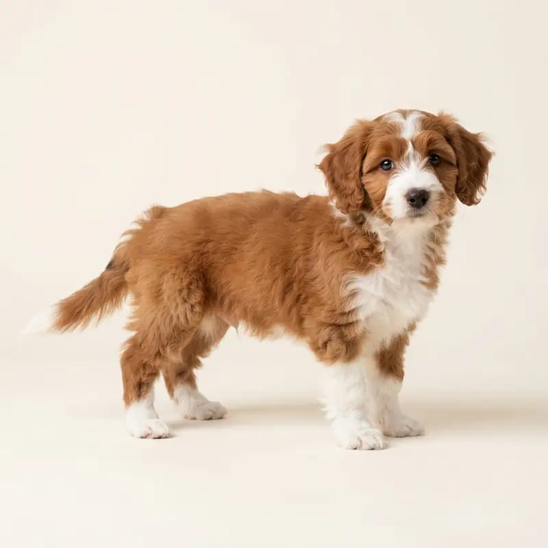 Corgipoo Welpe in Rød-hvid