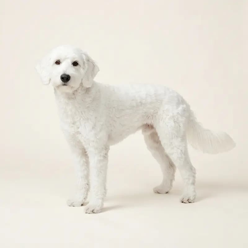 Beyaz renginde yetişkin Labradoodle