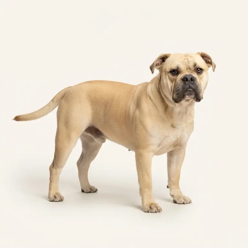 Fawn renginde yetişkin Eski İngiliz Bulldog