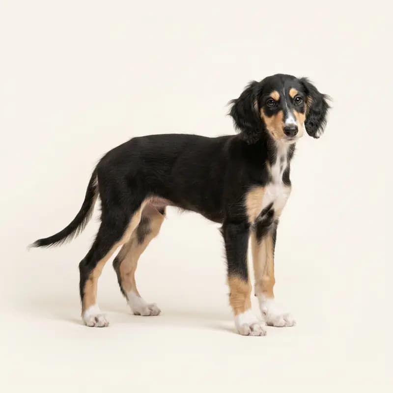 Saluki Welpe in Trefarvet