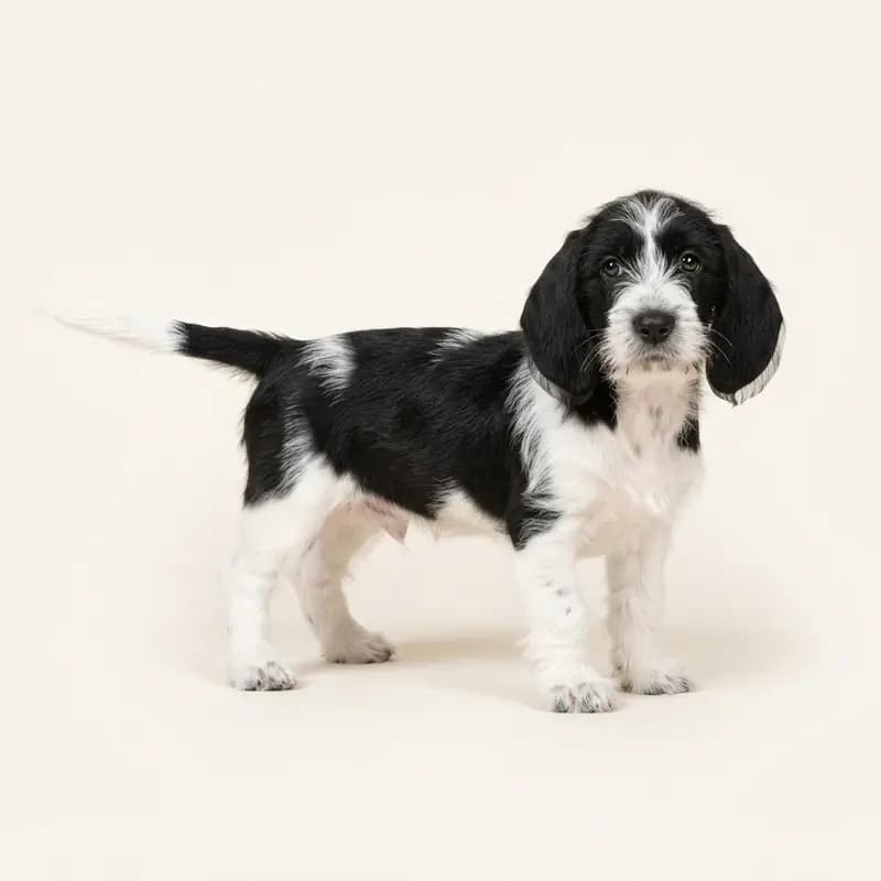 Petit Basset Griffon Vendéen Welpe in Zwart-wit