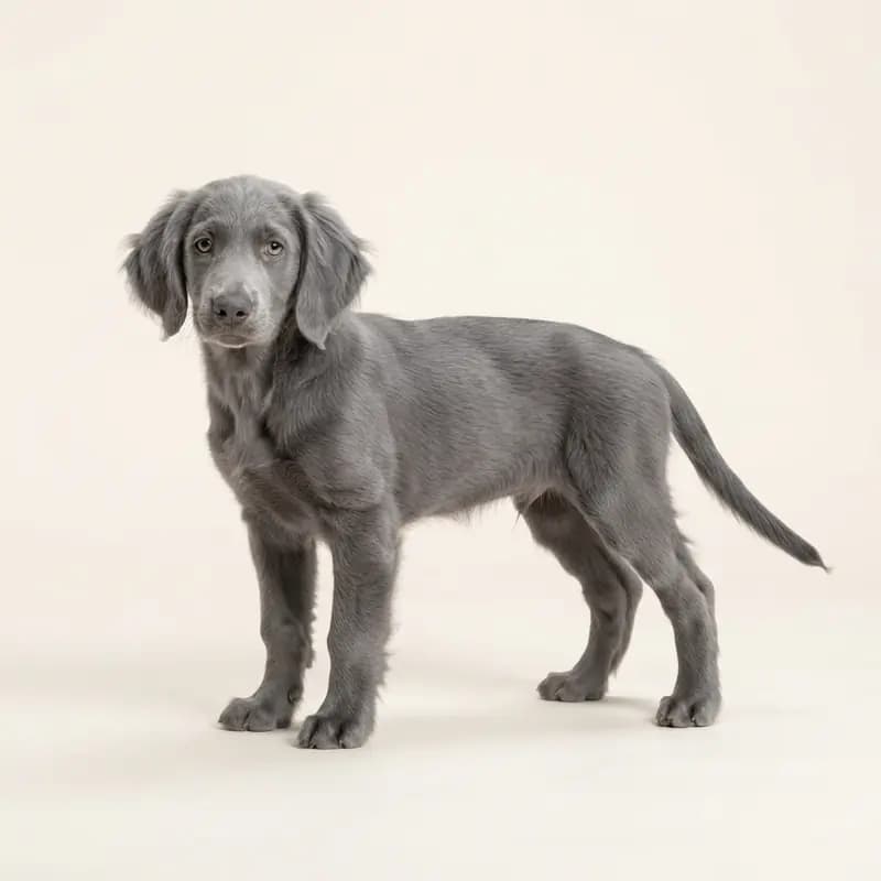 Langhåret Weimaraner Welpe in Blå