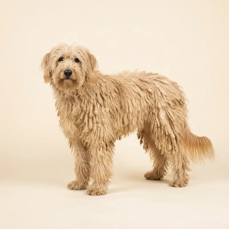 Fawn renginde yetişkin Bergamasco Çoban Köpeği