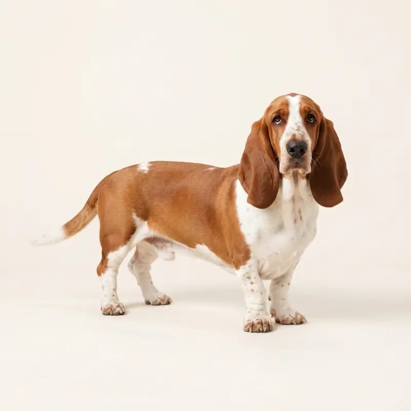 Voksen Basset Hound i Rød-hvid
