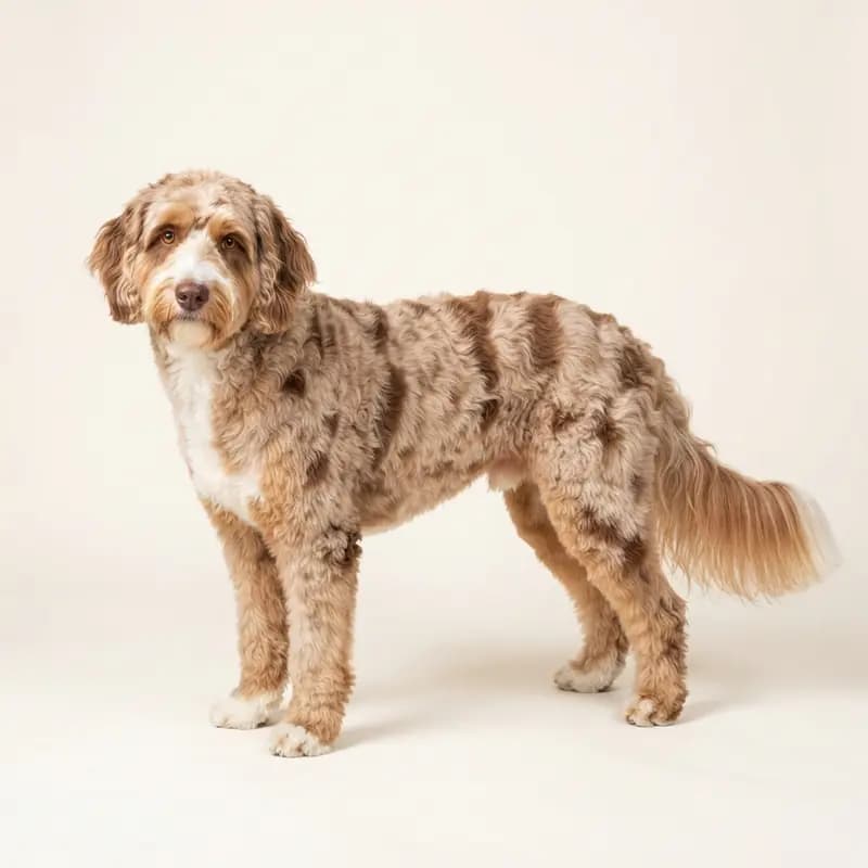 Volwassen Aussiedoodle in Red merle