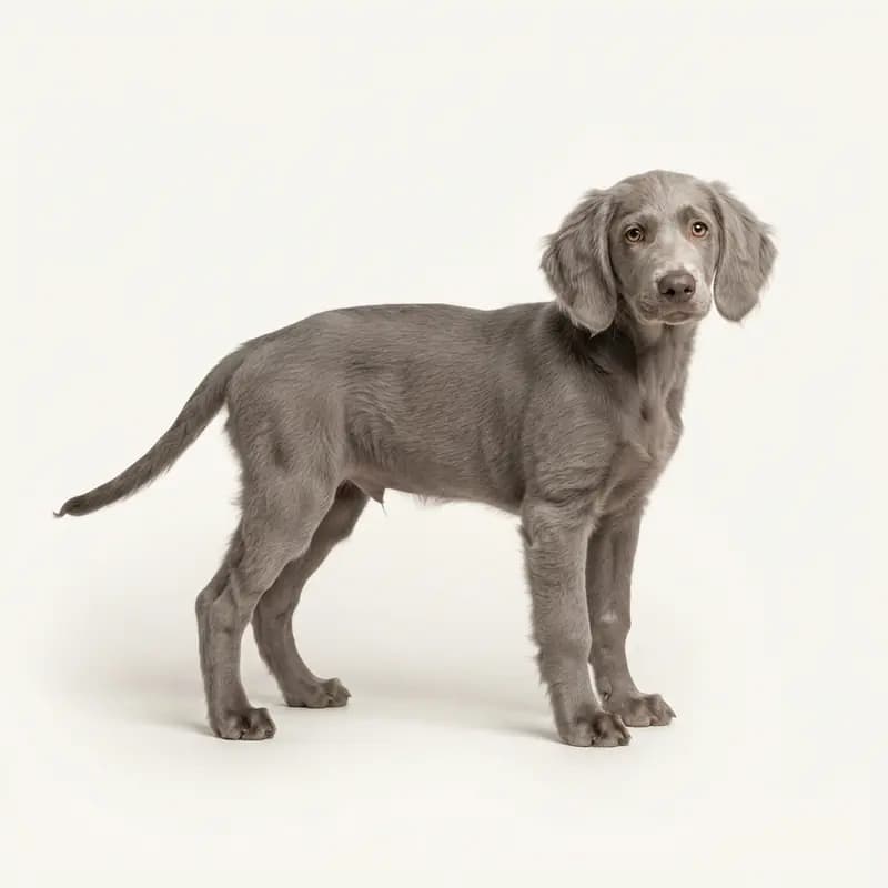 Langhåret Weimaraner Welpe in Grå