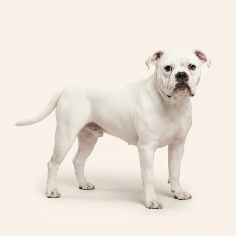 Beyaz renginde yetişkin Eski İngiliz Bulldog
