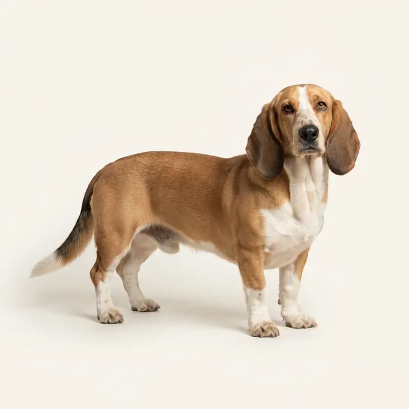 İki renkli renginde yetişkin Basset Artezyen Normand