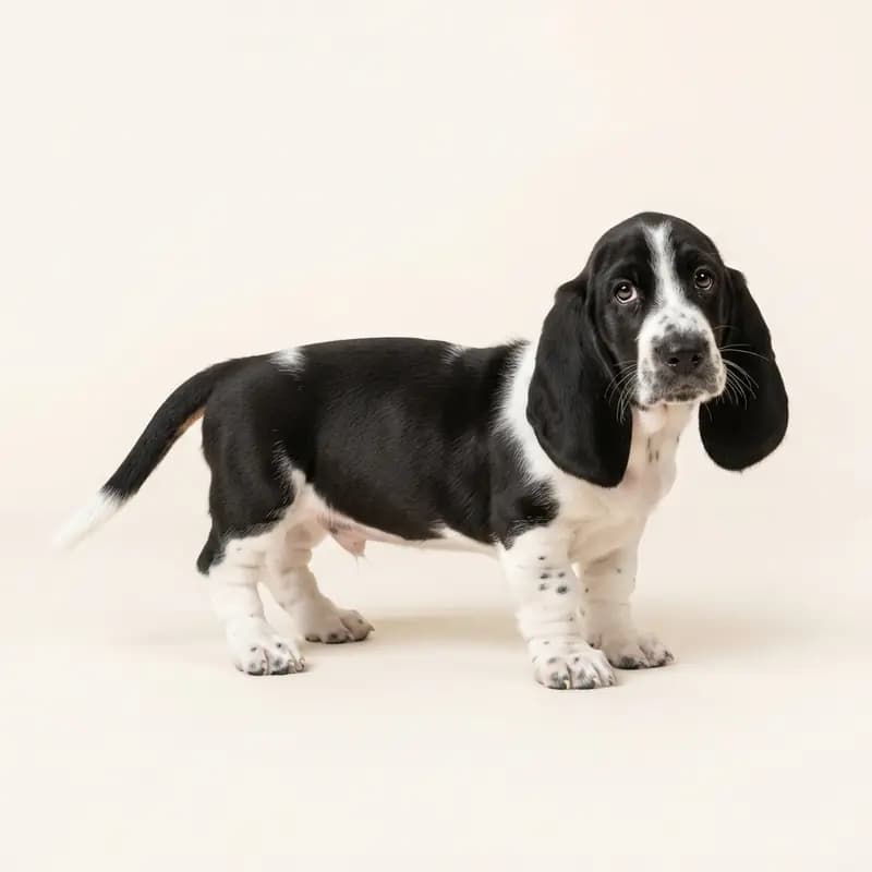 Basset Hound Welpe in Sort-hvid