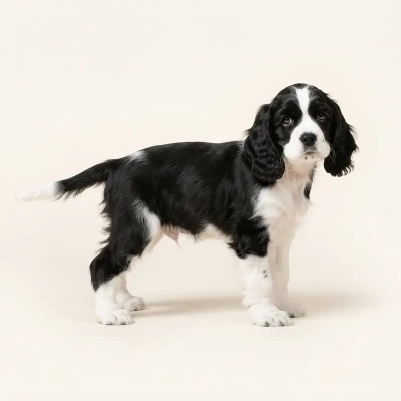 Amerikansk Cocker Spaniel Welpe in Sort-hvid