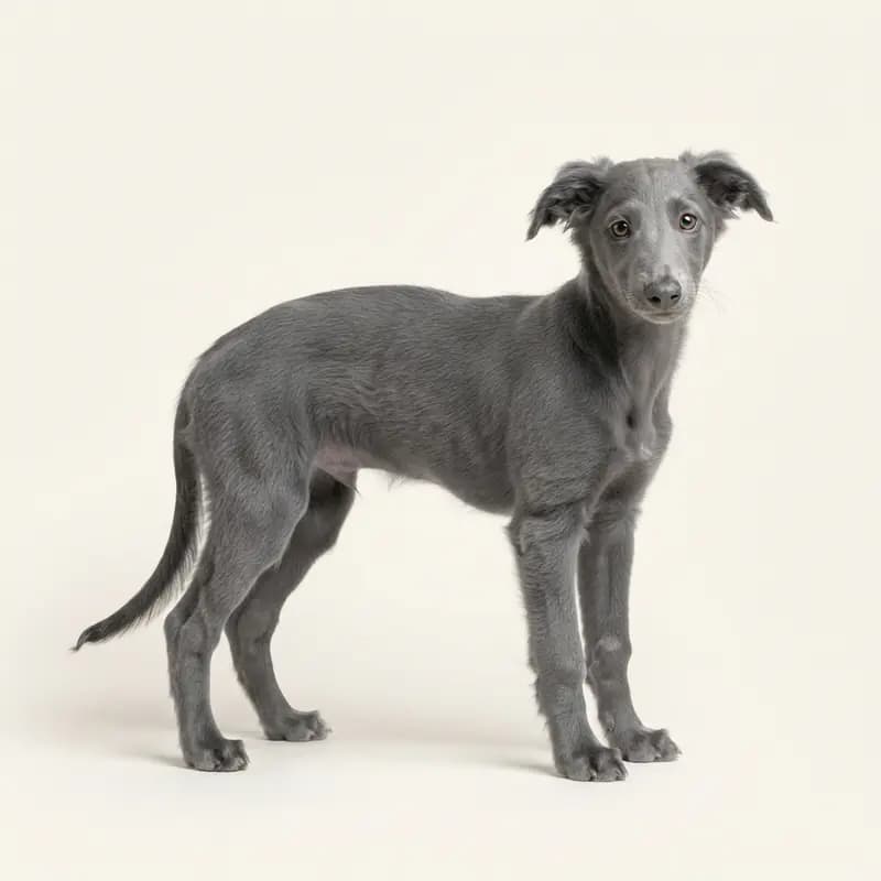 Silken Windhound Welpe in Blauw