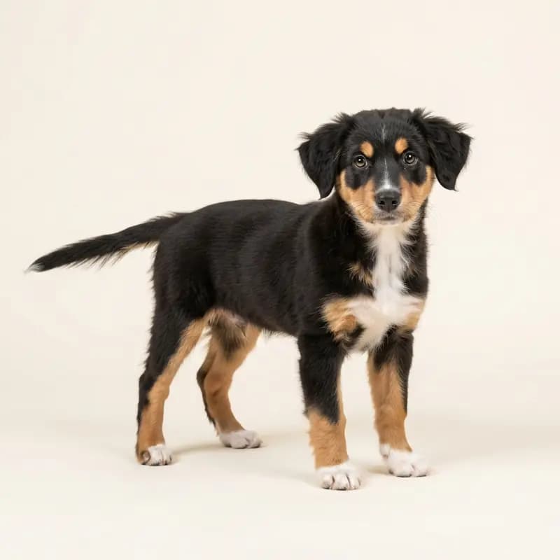 Aussiedor (Australische herder x labrador) Welpe in Driekleurig