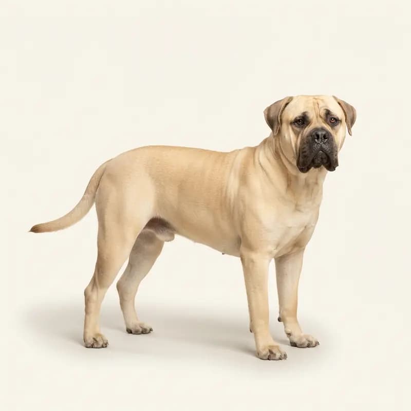 Fawn renginde yetişkin Bullmastiff