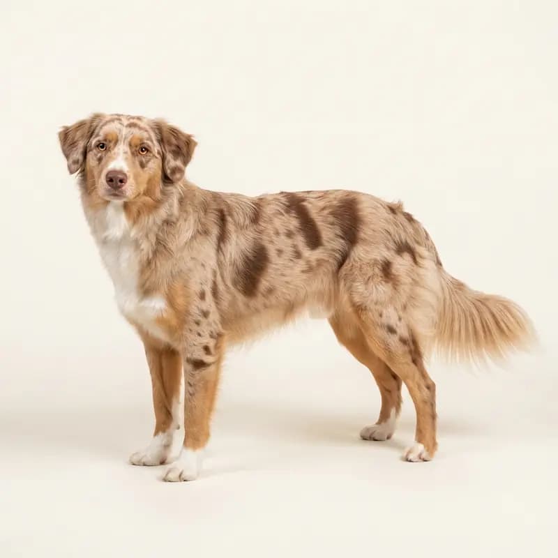 Volwassen Aussiedor (Australische herder x labrador) in Red merle