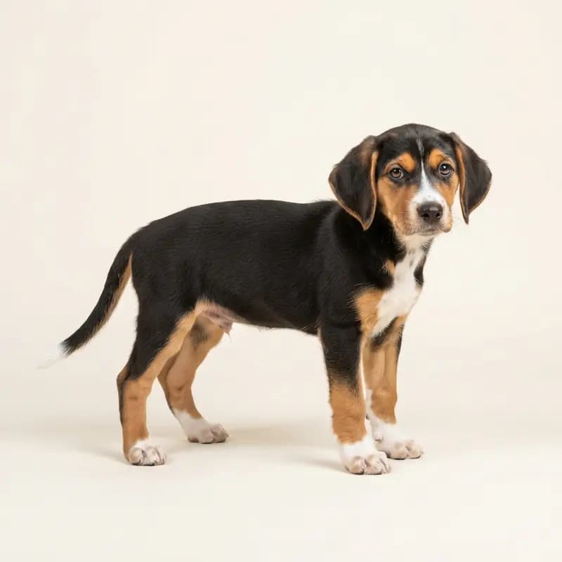 Finsk hund (Suomenajokoira) Welpe in Trefarvet