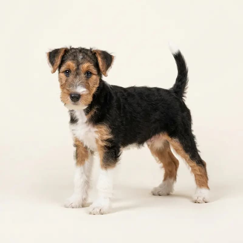 Ruhåret Foxterrier Welpe in Trefarvet