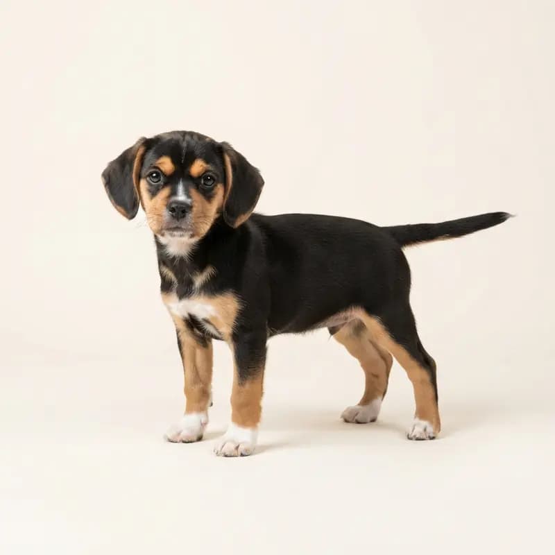 Puggle Welpe in Trefarvet