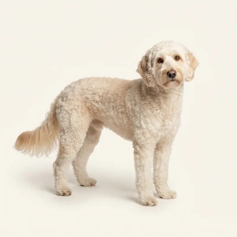 Krem renginde yetişkin Labradoodle