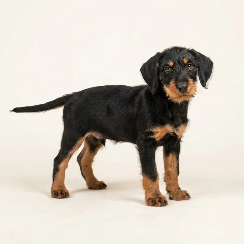 Slovakisk vildsvinehund Welpe in Sort med tan