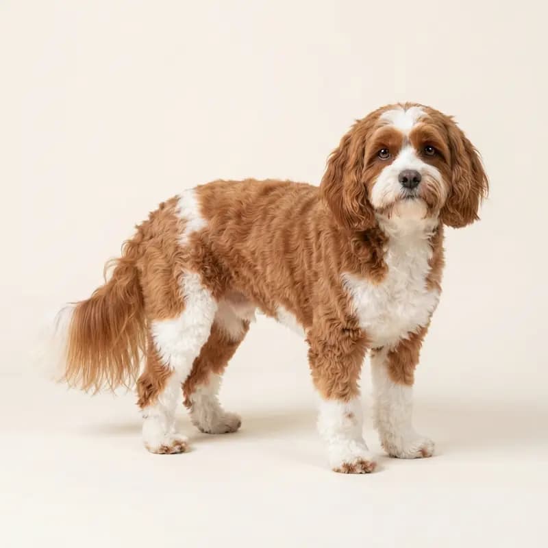 Voksen Cavapoo i Rød-hvid