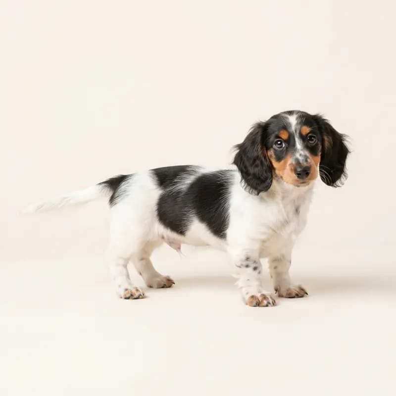 Langhåret Gravhund Welpe in Broget