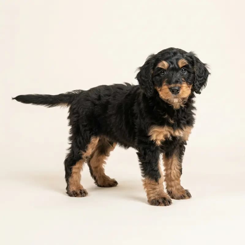 Bernedoodle Welpe in Sort med tan