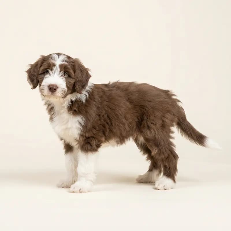 Bearded Collie Welpe in Brun-hvid