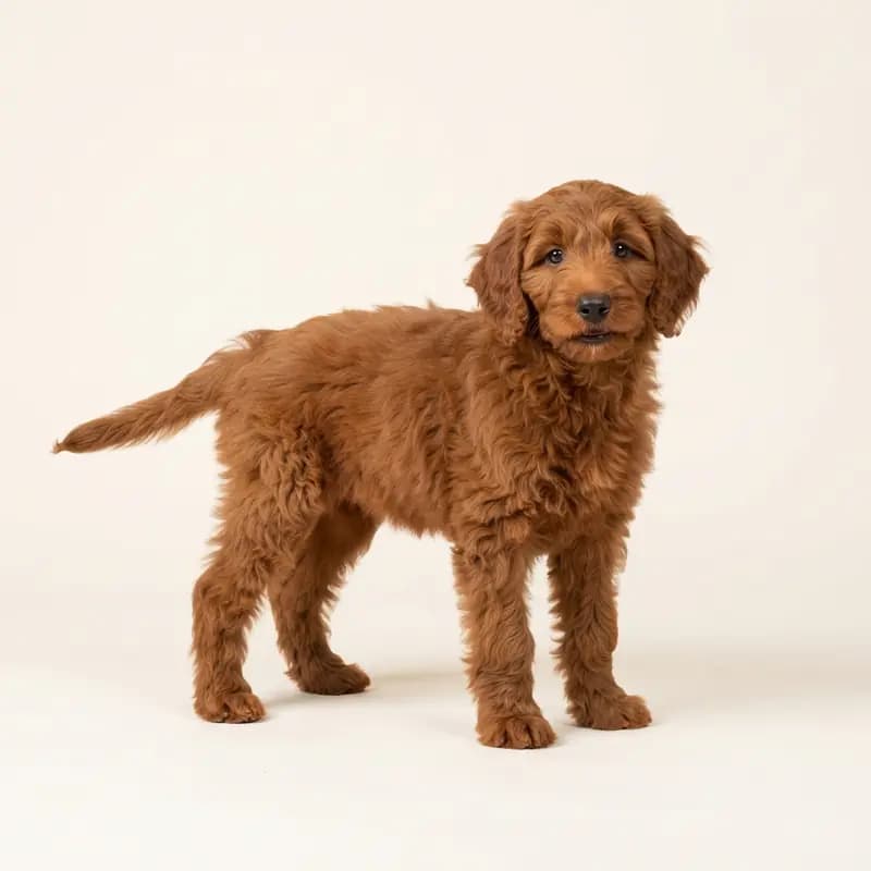 Labradoodle Welpe in Kırmızı