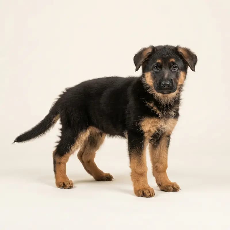Gammel tysk schæferhund Welpe in Sort med tan