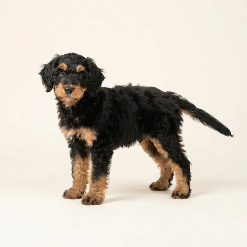 Aussiedoodle Welpe in Zwart met tan