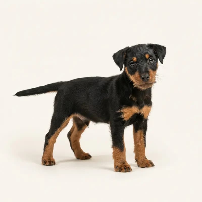 Tysk Jagtterrier Welpe in Sort med tan