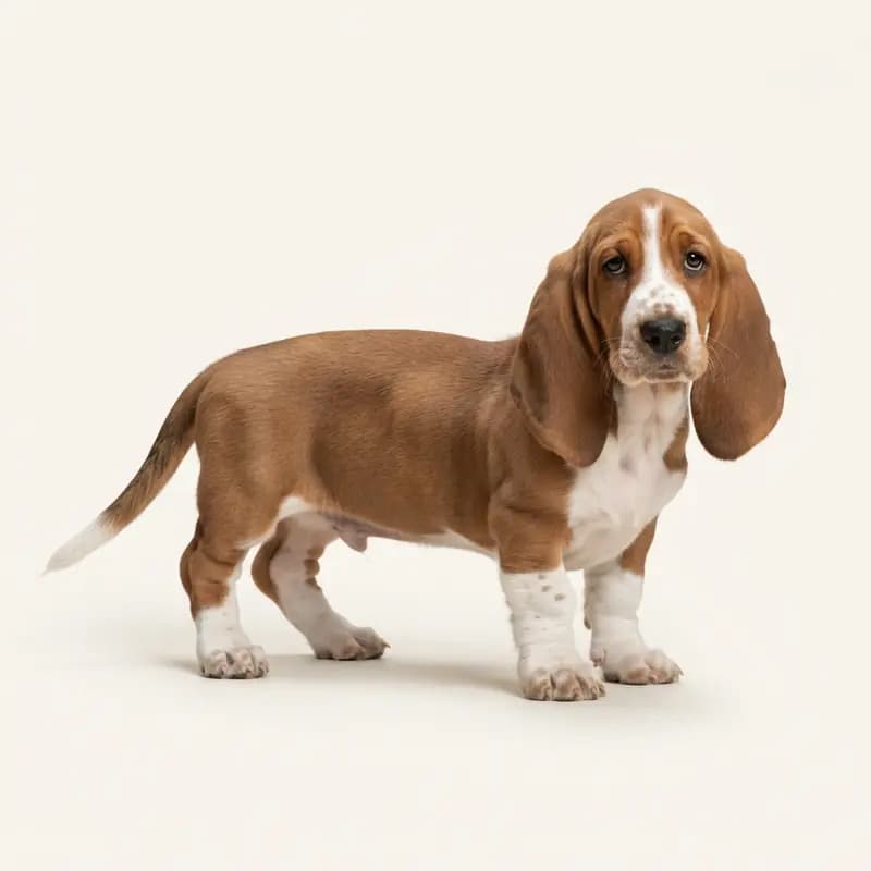 Basset Hound Welpe in Brun-hvid