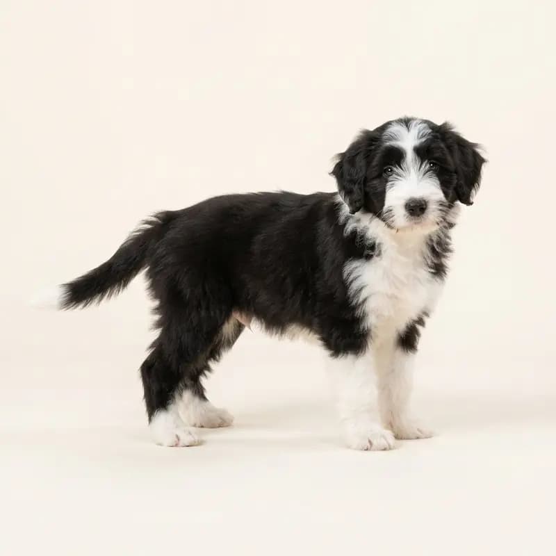 Bearded Collie Welpe in Sort-hvid