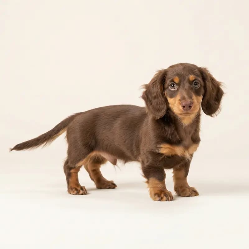 Langhåret Gravhund Welpe in Brun med tan