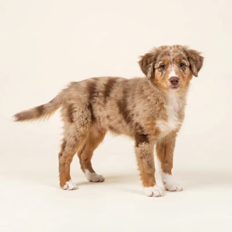 Aussiedor (Australische herder x labrador) Welpe in Red merle