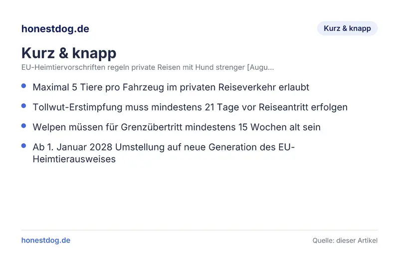 EU-Heimtiervorschriften regeln private Reisen mit Hund strenger [August 2026] Infografik: kurz & knapp