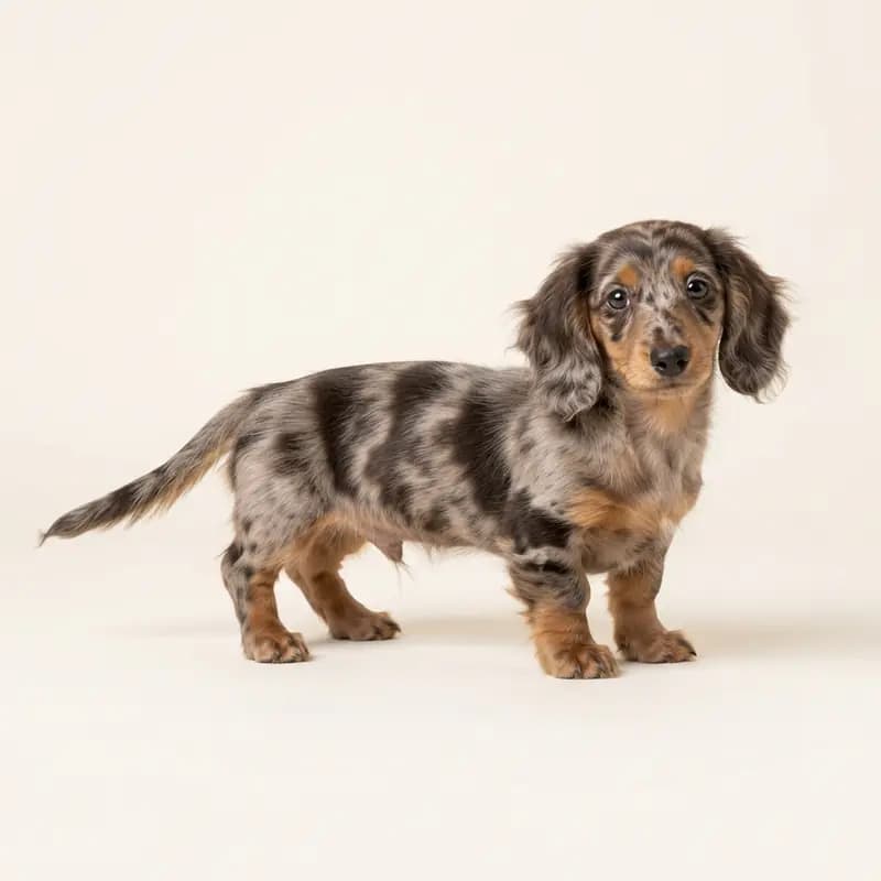Langhåret Gravhund Welpe in Merle