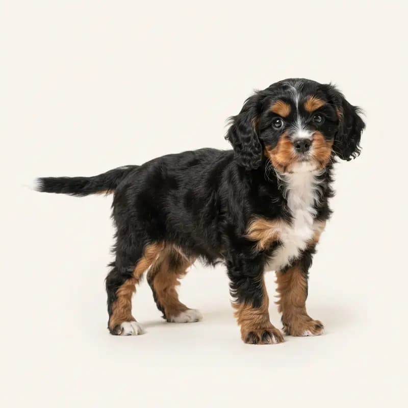 Cavapoo Welpe in Trefarvet