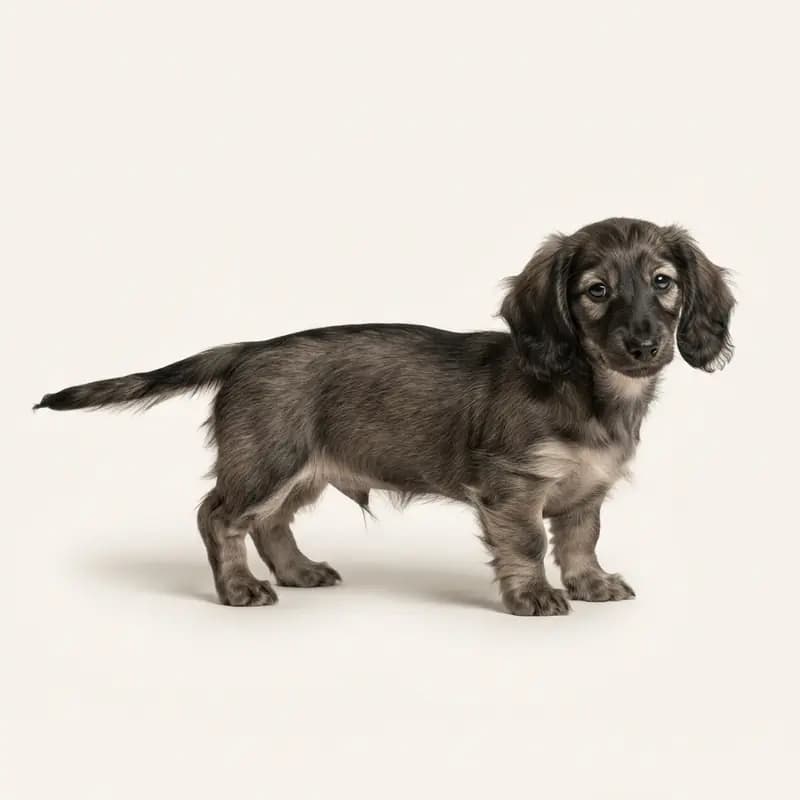 Langhåret Gravhund Welpe in Vildsvinefarvet