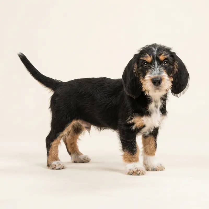 Petit Basset Griffon Vendéen Welpe in Driekleurig