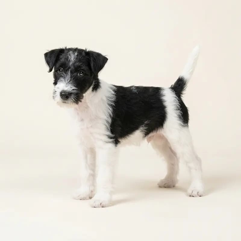 Ruhåret Foxterrier Welpe in Sort-hvid