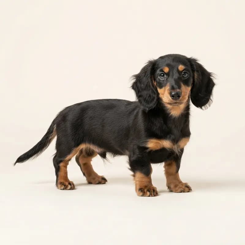 Langhåret Gravhund Welpe in Sort med tan