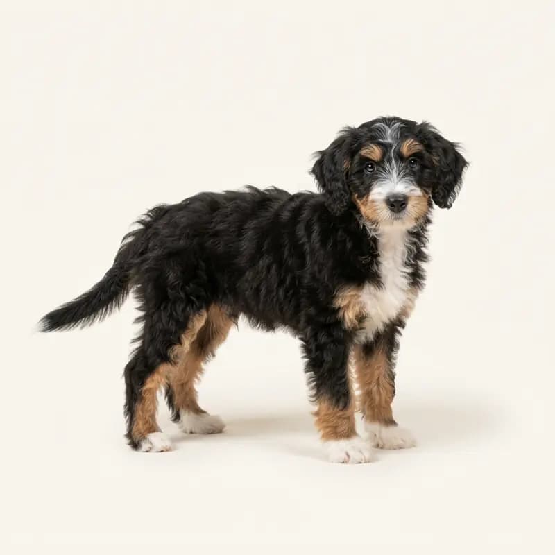 Bordoodle Welpe in Trefarvet
