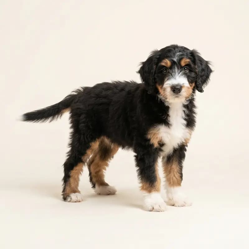 Sheepadoodle Welpe in Trefarvet