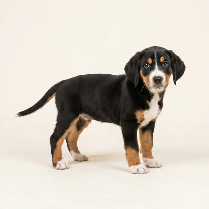 Kleine Berner Laufhond Welpe in Driekleurig