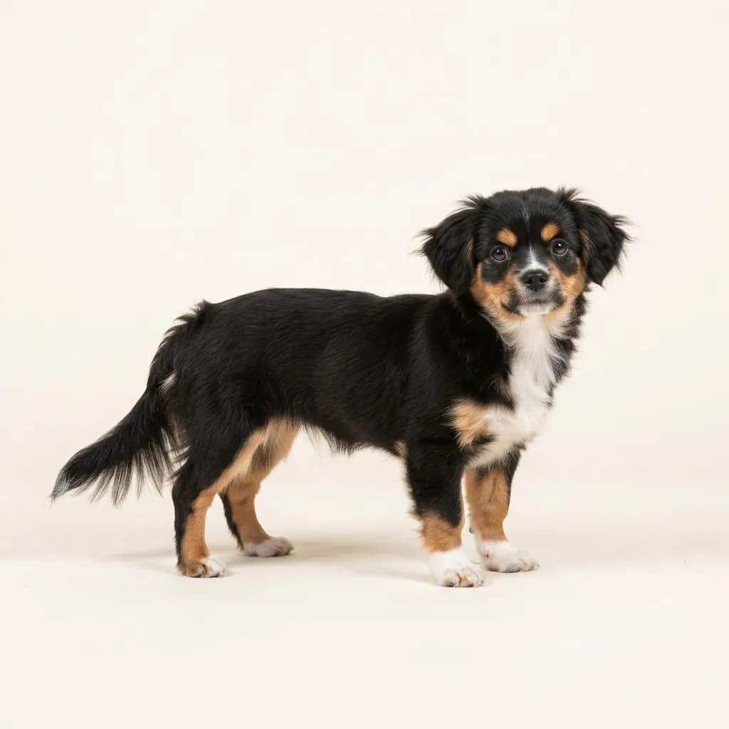 Tibet Spaniel in Dreifarbig (Tricolor) — Fellfarbe und Aussehen